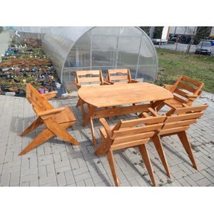 Dřevěná sestava zahradního nábytku Oválný stůl + 6 židlí TEAK