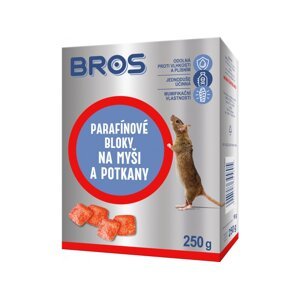 Bros - parafínové bloky na myši a potkany 250 g Jed na potkany a myši odolný proti vlhkosti a plísním