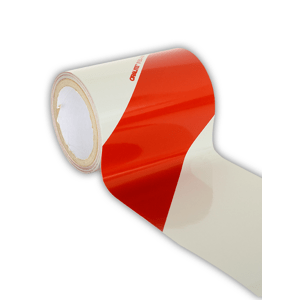 Reflexní červeno-bílá samolepící fólie tř.1 Pravostranná - 140 mm x 1 m - Kód: 05609