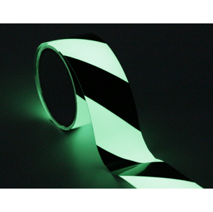 Výstražná šrafovaná páska - černobílá 5 cm x 1 m, fotoluminiscenční - 50 mm x 1 m - Kód: 14259