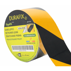 Výstražná samolepící páska reflexní - DURAFIX DY5 Délka 1 m, pravostranné šrafování - 50 mm x 1 m - Kód: 04752