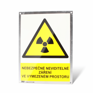 Plechová tabulka "Nebezpečné neviditelné záření ve vymezeném prostoru" Plech, 150 x 200 mm, tl. 1 mm - Kód: 25056