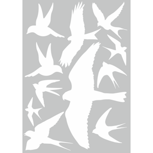 Silueta dravce proti narážení ptáků - samolepící fólie - 11 dravců na archu 30 x 40 cm Dravci - bílá samolepící fólie - 11 dravců na archu 30 x 40 cm, Kód: 25126