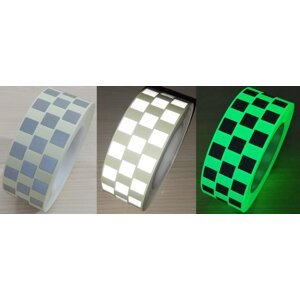 Zažehlovací fotoluminiscenční páska s retroreflexními plochami  / vzor čtverečky Prodej na metry, šíře 50 mm x 1 m - Kód: 27316