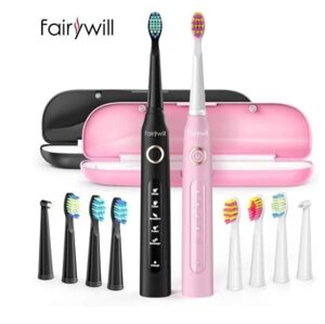 FairyWill FW-507 sonický zubní kartáček se sadou hlavic, luxusní set - Černý a růžový