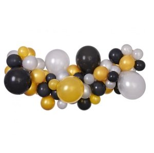Balónková girlanda - Černá, stříbrná a zlatá, 65 balónků