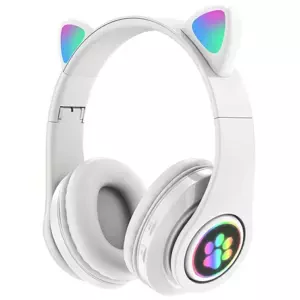Zaparkorun Bezdrátová LED sluchátka Cat Ears - Bílá