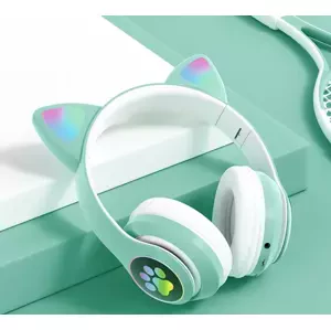 Zaparkorun Bezdrátová LED sluchátka Cat Ears - Tyrkysová