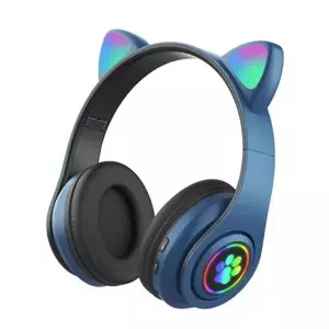Zaparkorun Bezdrátová LED sluchátka Cat Ears - Modrá