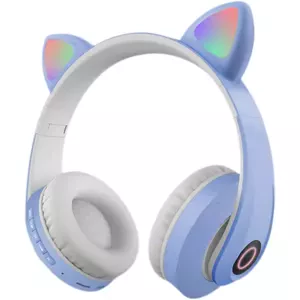 Zaparkorun Bezdrátová LED sluchátka Cat Ears - Světle modrá
