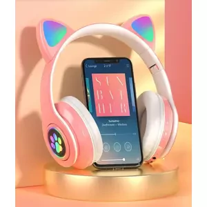 Zaparkorun Bezdrátová LED sluchátka Cat Ears - Růžová