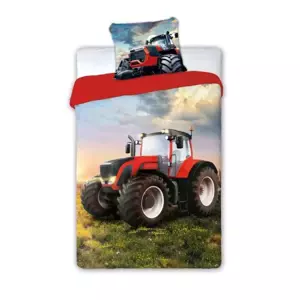 Bavlněné povlečení - Traktor červený - 140 x 200 cm + 70 x 90 cm - FARO